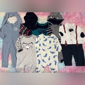 Baby Boy Blue/Gray Romper Long Sleeve 3/6M